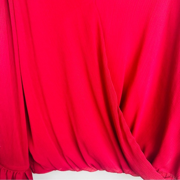 Zara Basic Red Wrap Ruffled Sleeve Blouse Size Large - Picture 3 of 9